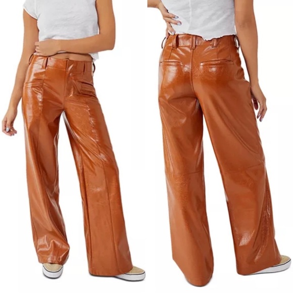 FREE PEOPLE Star Crossed Lovers Faux Leather Pants Size 8 - Picture 1 of 14